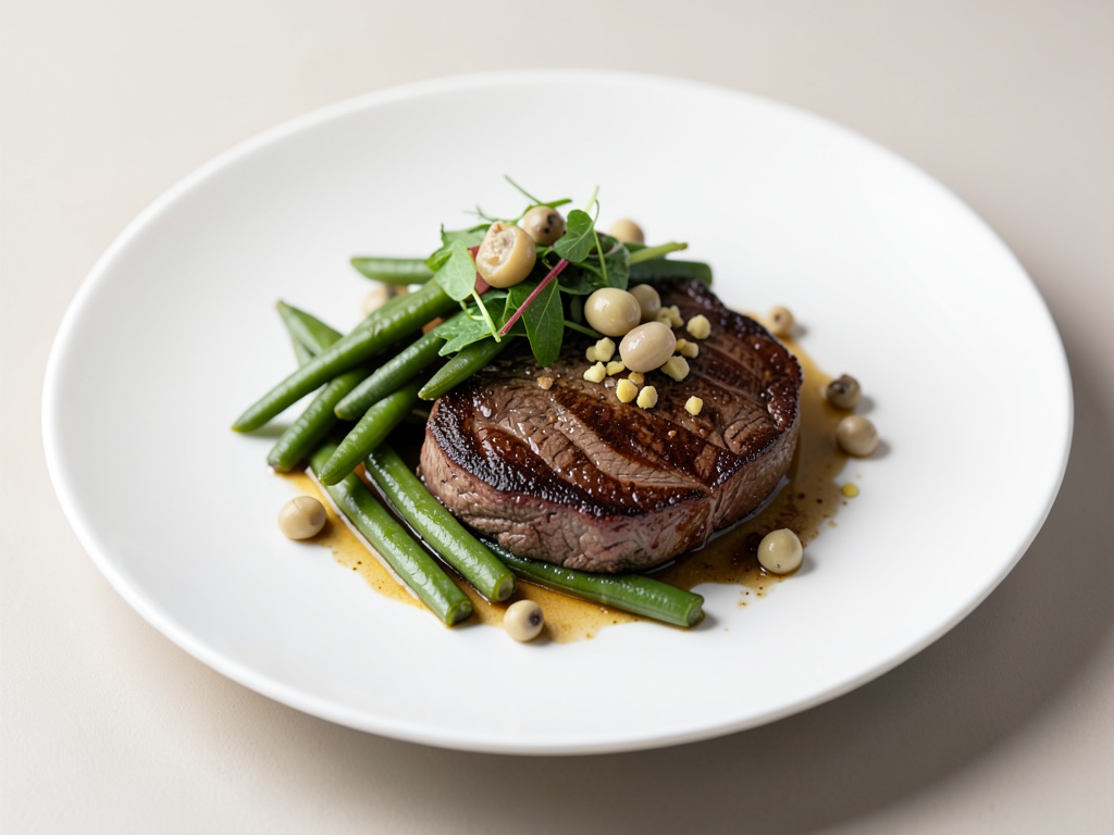 Steak de bœuf à la salade de haricots verts et anchois