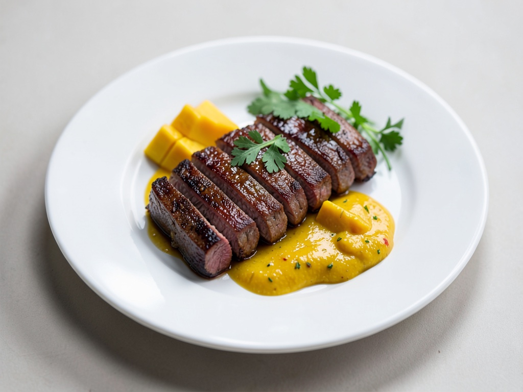 Bâtonnets de steak juteux avec chutney frais à la mangue