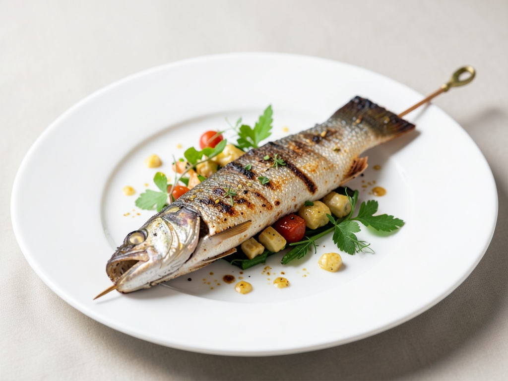 Gegrillte Forelle auf dem Spieß