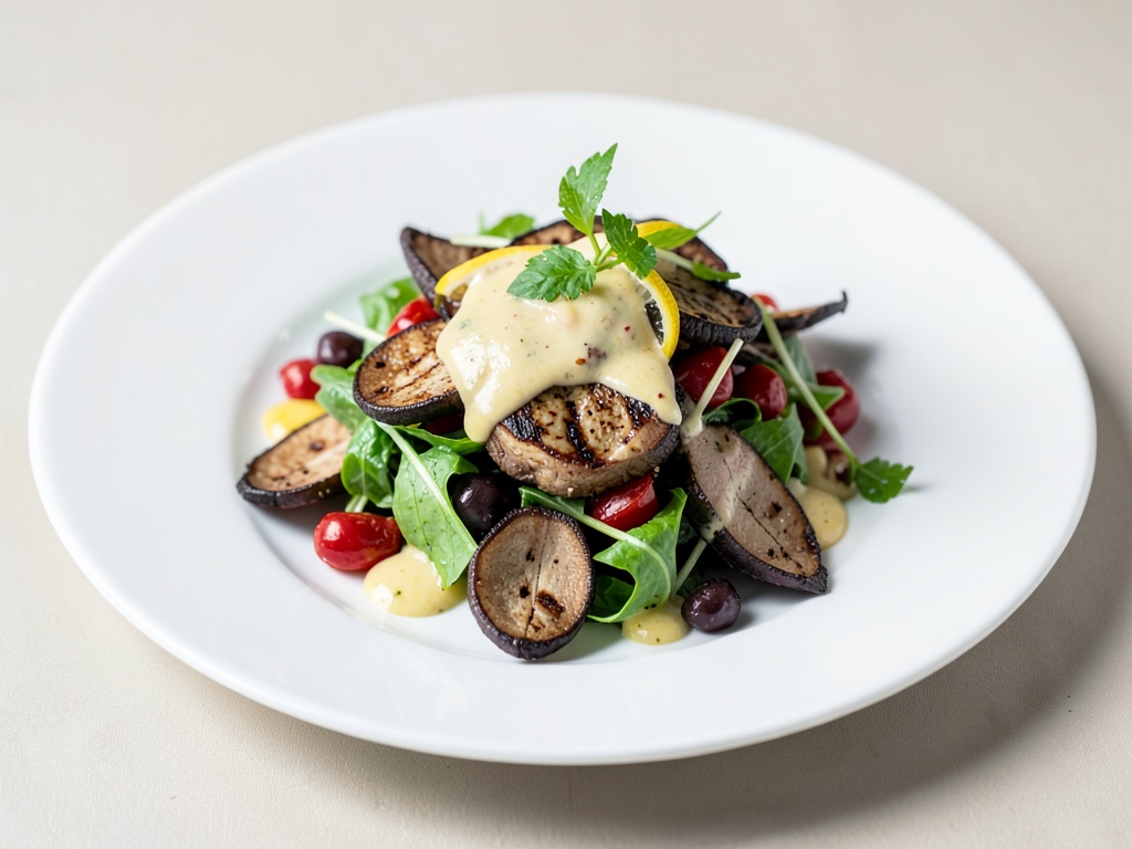 Ensalada de boletus a la parrilla con aderezo de limón