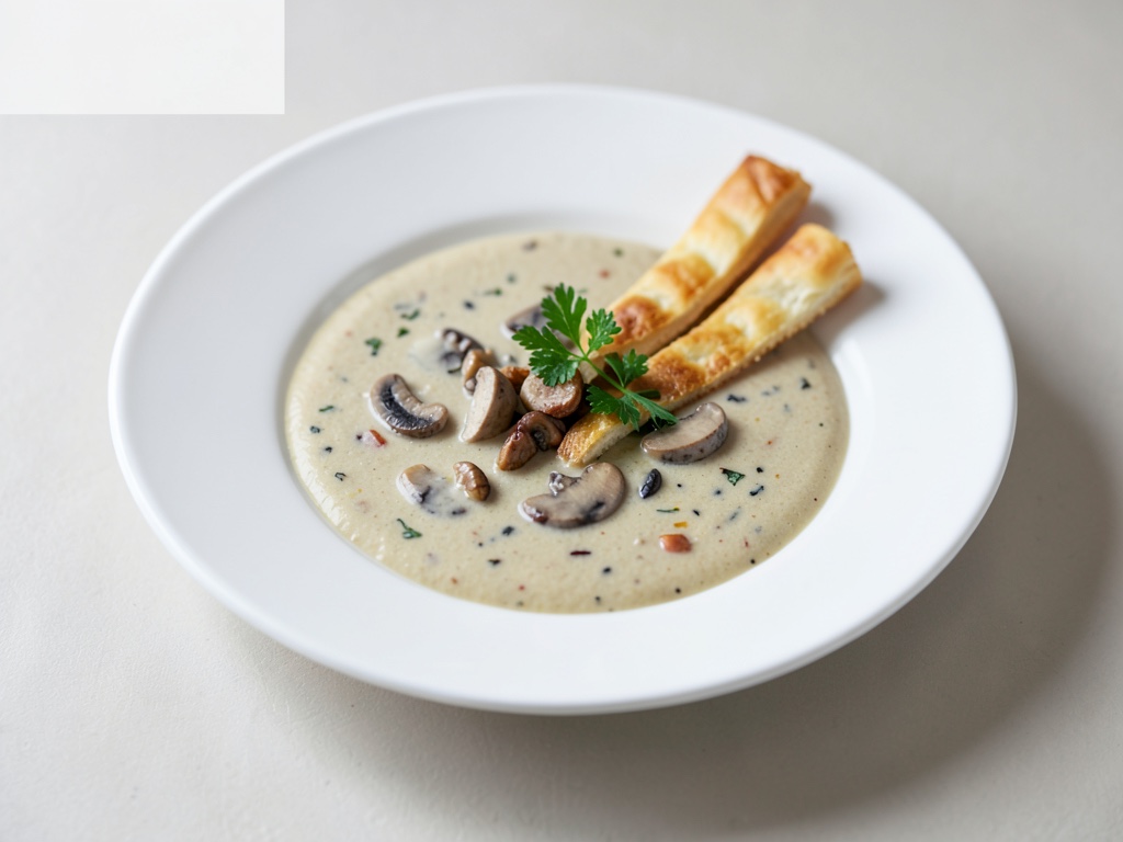 Sopa cremosa de boletus con bastones de hojaldre