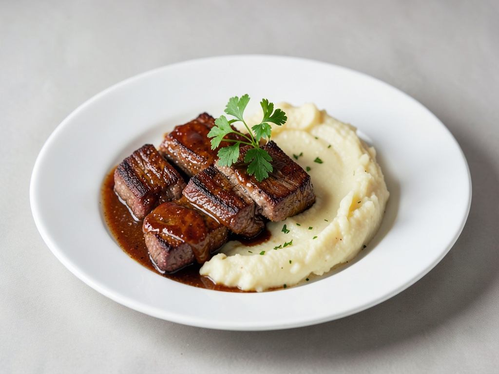Fettige strisce di manzo con purè di patate cremoso