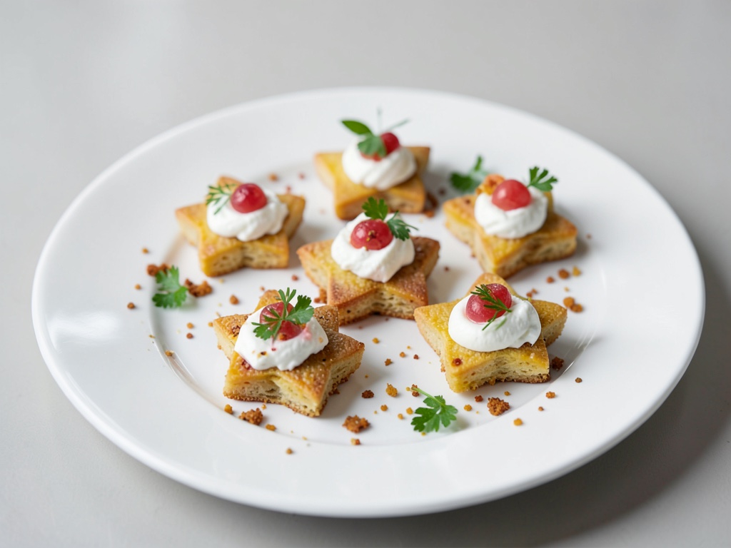 Canapés a forma di stella con panna acida e caviale di salmone
