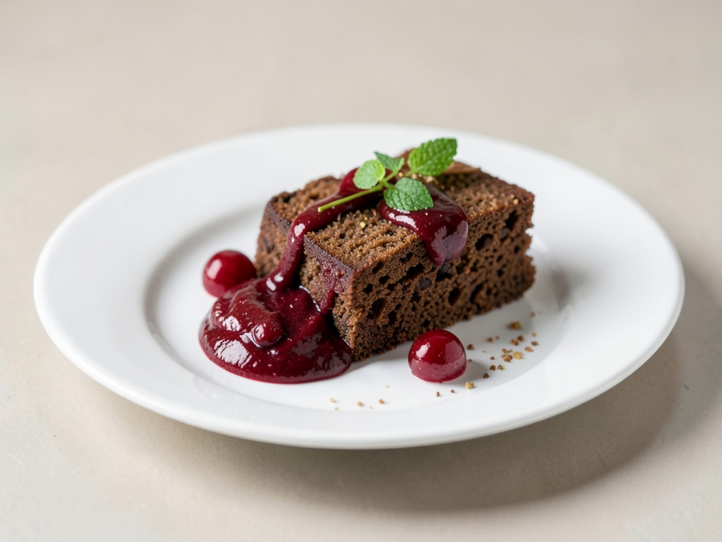 Pan de palo de chocolate con salsa de cerezas