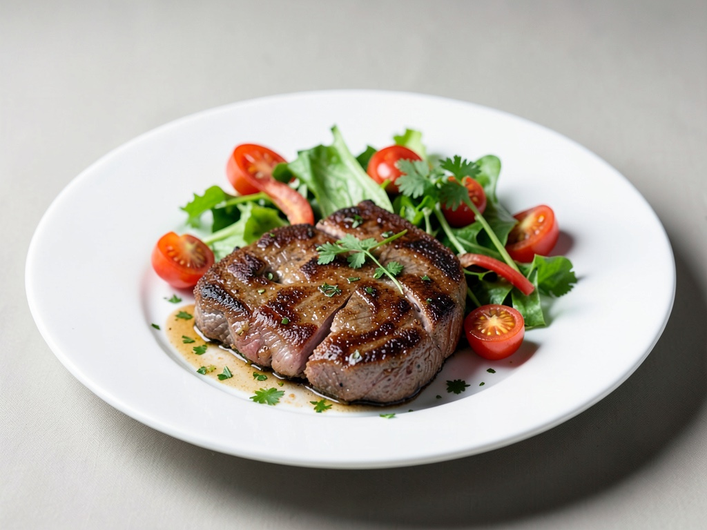 Strisce tenere di filetto con insalata di verdure fresche e coriandolo