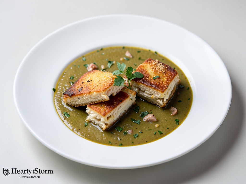 Zuppa salata di tempesta con crostini di sandro croccanti