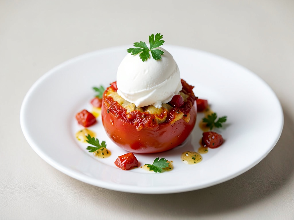 Süße gefüllte Tomaten mit Vanilleeis