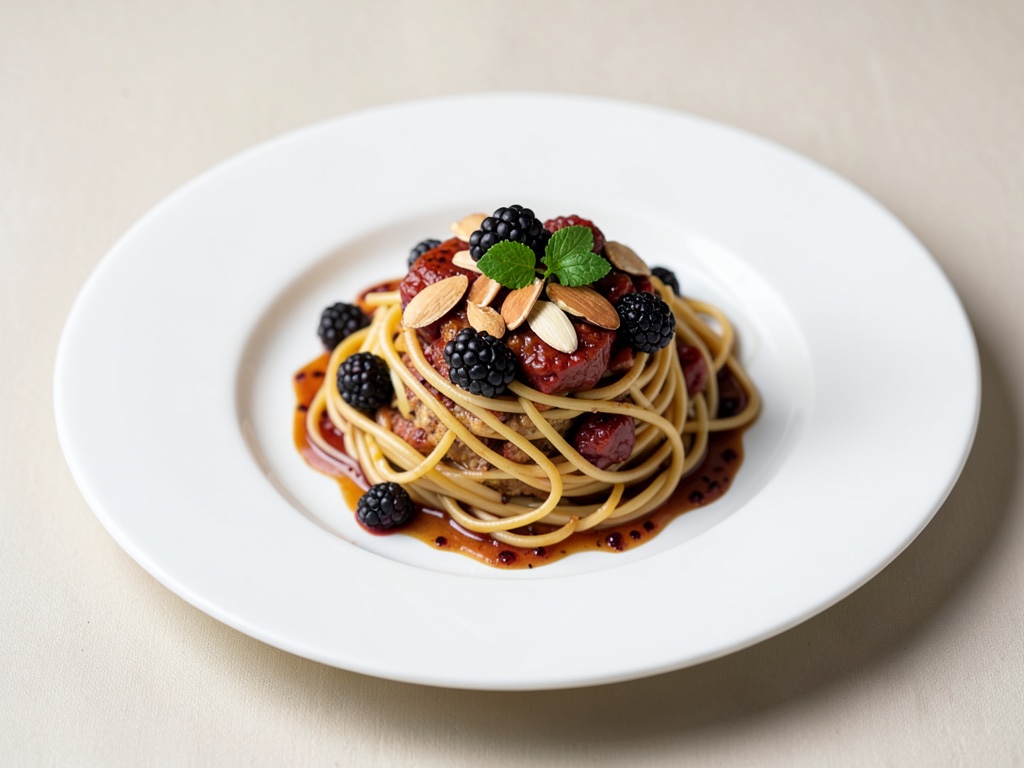 Süße Nudeln mit Brombeere und Mandel