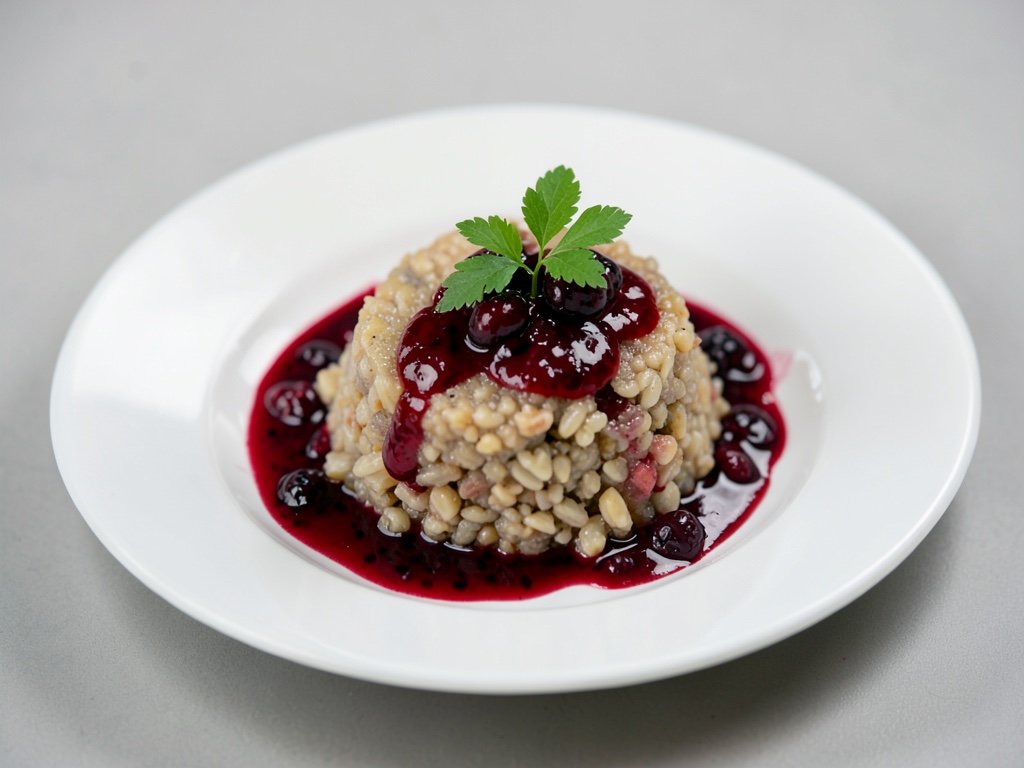 Pudding di orzo al limone con salsa ai frutti di bosco
