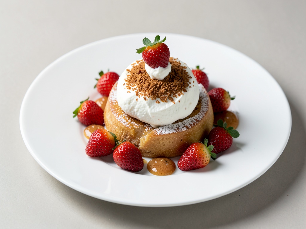 Süßes Brötchen mit Stracciatella-Creme und Erdbeeren