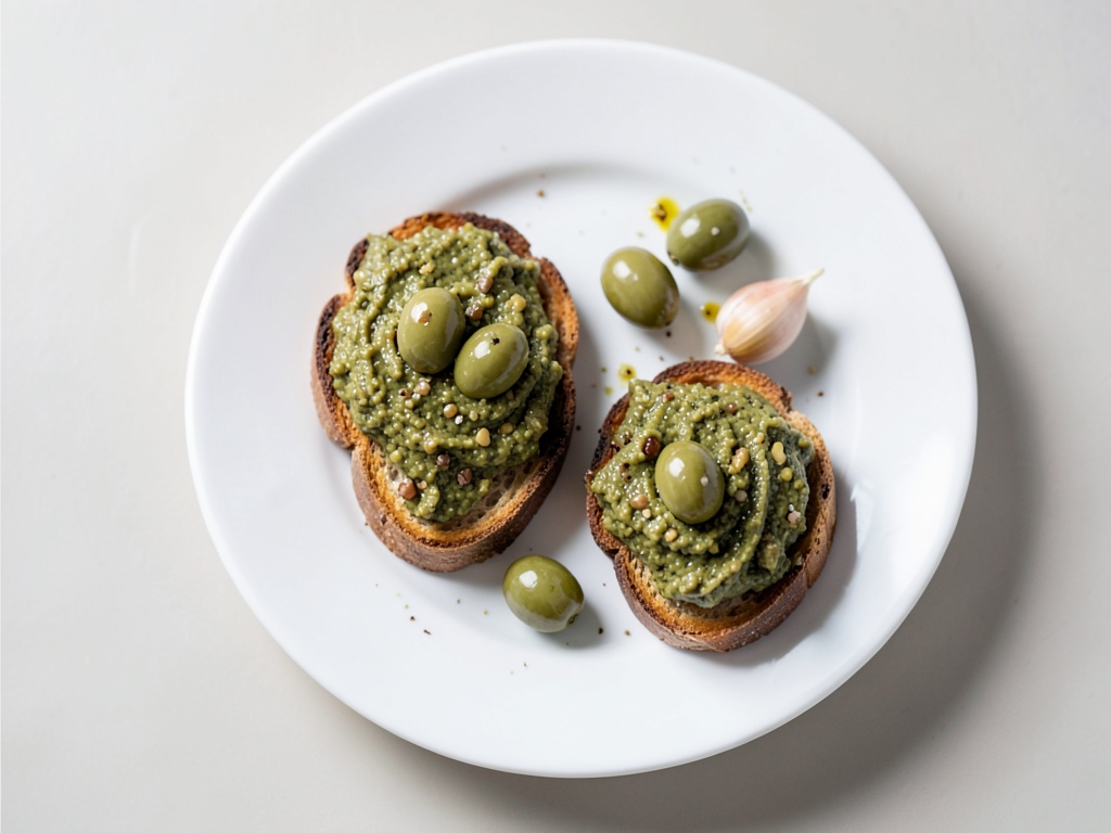 Crostini de patate douce avec pâte verte aux olives et Grana Padano