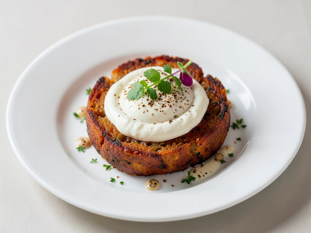 Tost crujiente de boniato con crema de yogur y tahini