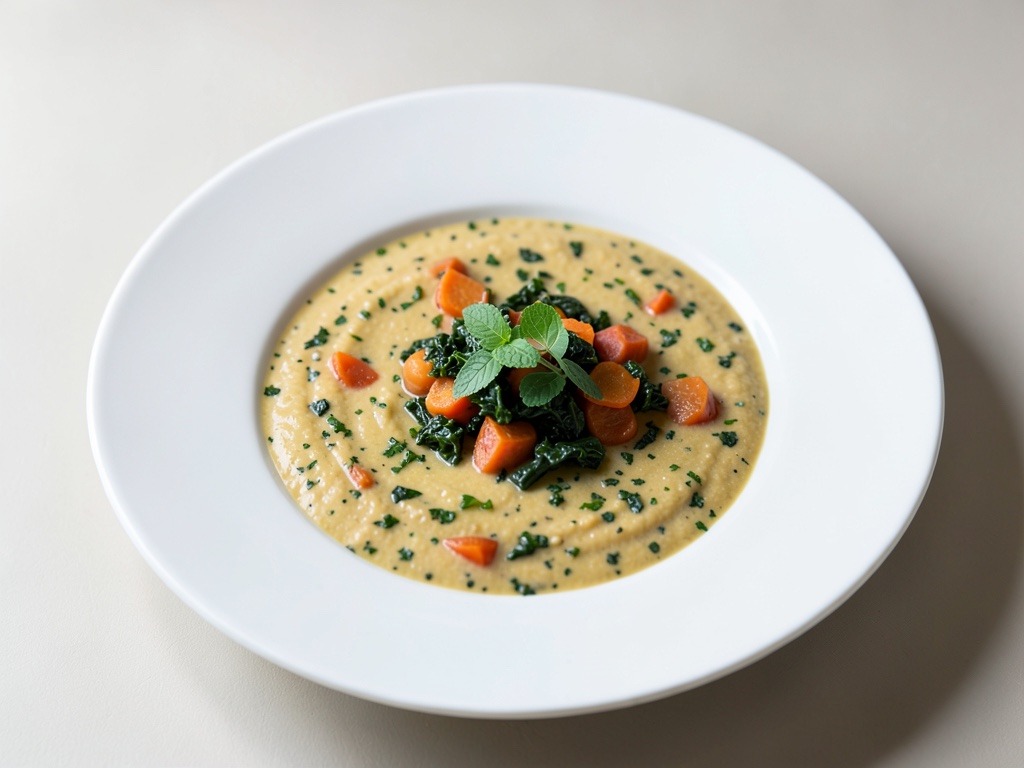 Zuppa cremosa di patate dolci e cavolo nero
