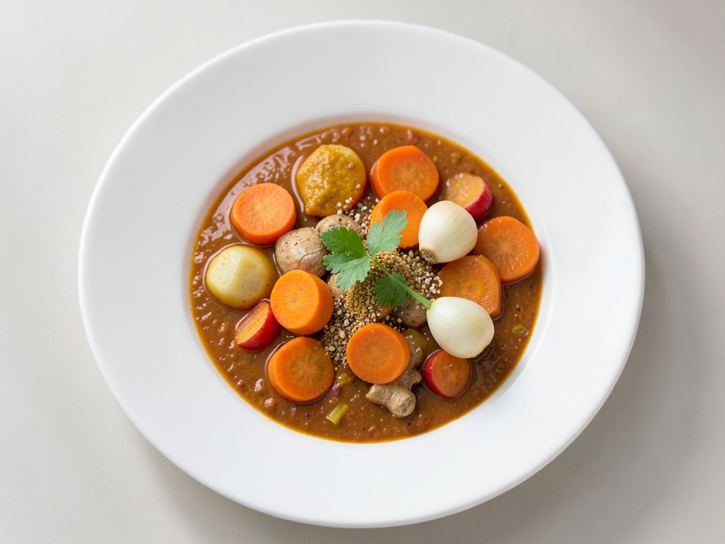 Soupe crémeuse de patates douces et carottes à la crème d'orange et curcuma
