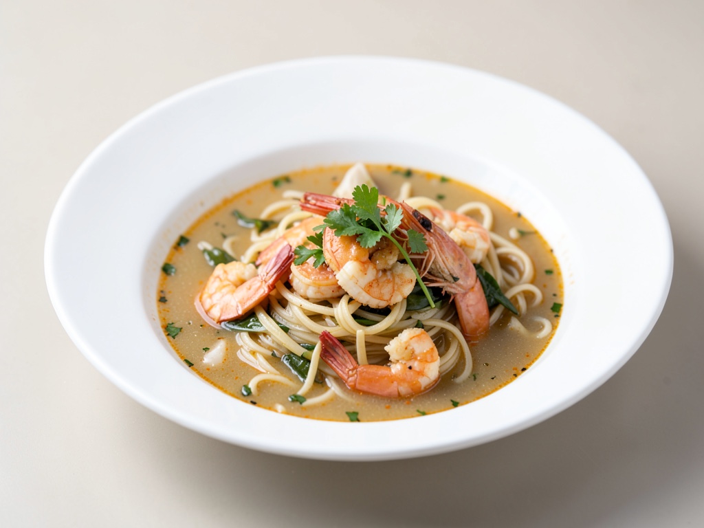 Sopa de fideos de Singapur con gambas