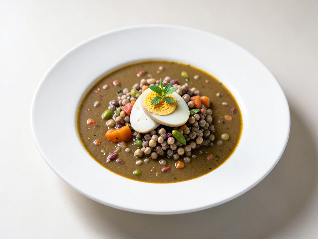Sopa salada con salvado de centeno ahumado y huevos