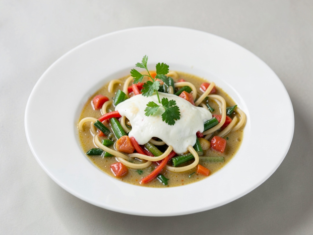 Sopa de verduras y pasta con mozzarella fundida