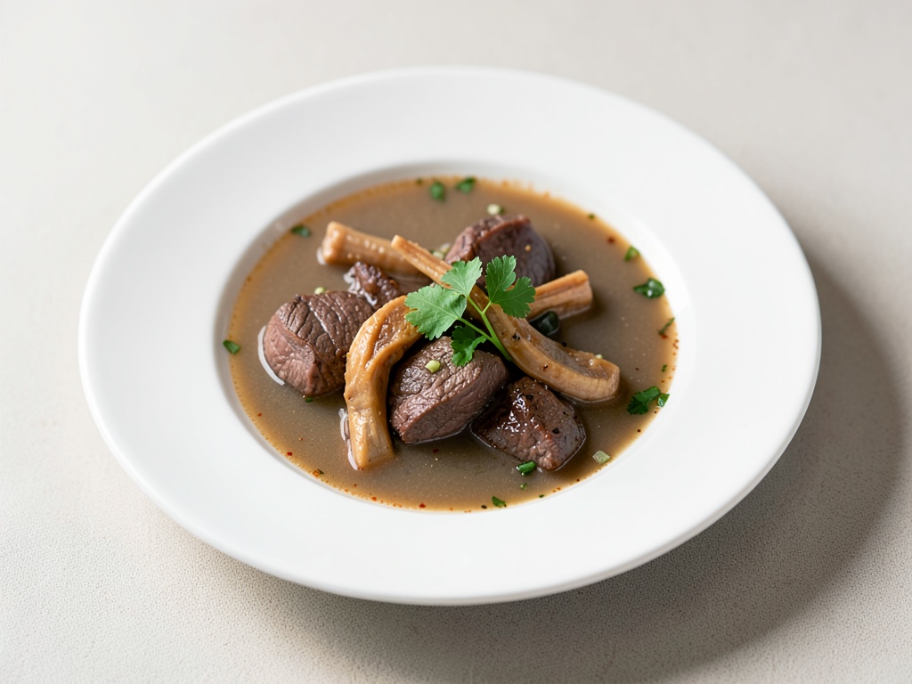 Caldo potente de huesos de res con rabo de buey