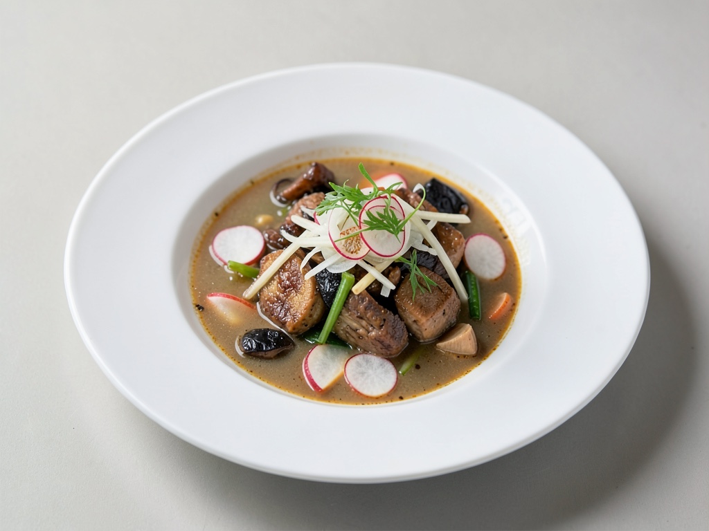 Sopa de wok con shiitake, cebolletas y rábanos