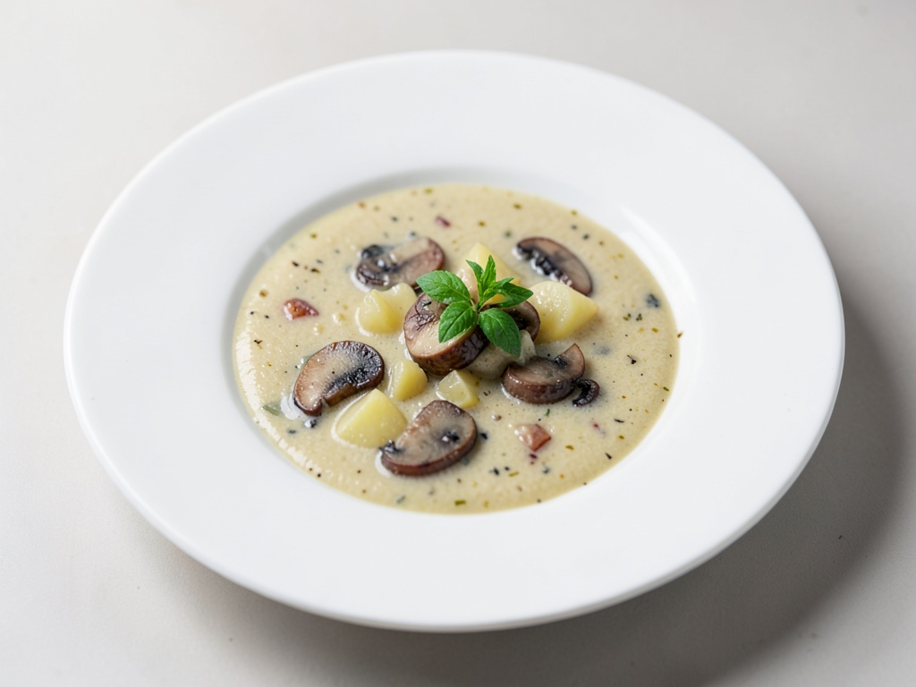 Sopa cremosa de patatas y boletus