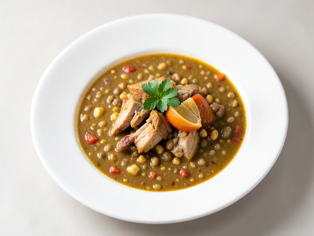 Sopa rápida de pollo y lentejas con naranja