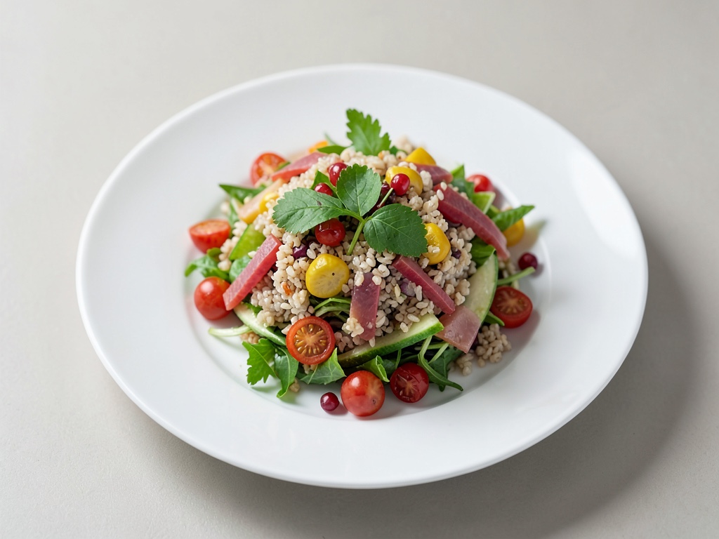 Ensalada de trigo tierno y surimi ligera