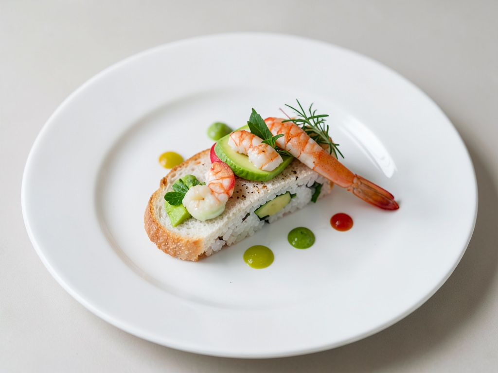 Sushi italienen amb pain blanc, avocat et crevettes