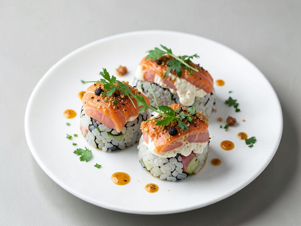Barquitas de salmón con queso crema y arroz para sushi