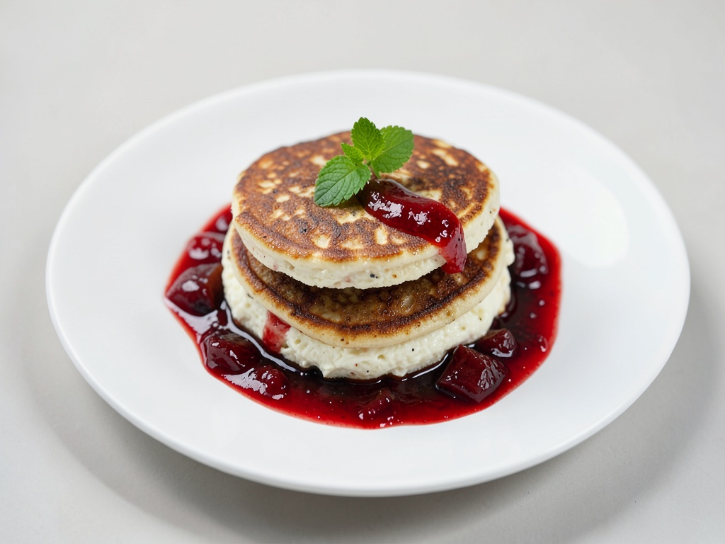 Tortitas de queso cottage con compota de fresa y ruibarbo
