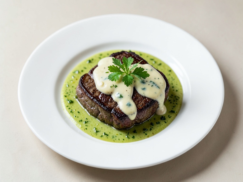 Tenere bistecche T-Bone in salsa di panna e pepe verde