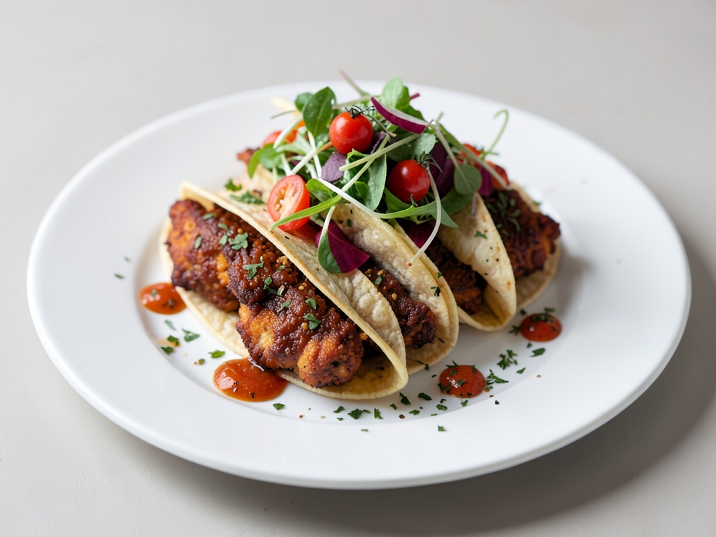 Tacos croccanti di pollo con topping di insalata fresca