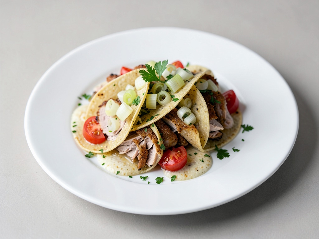 Tacos crujientes de pavo con puerro y tomate