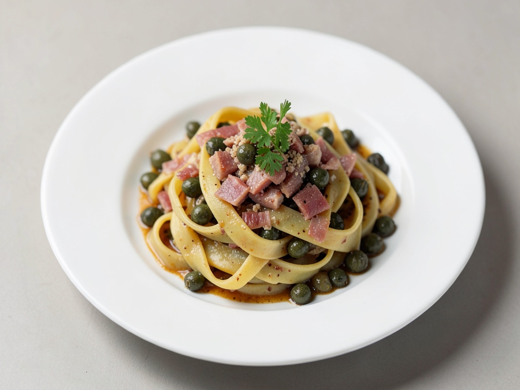 Tagliatelle con pancetta e capperi