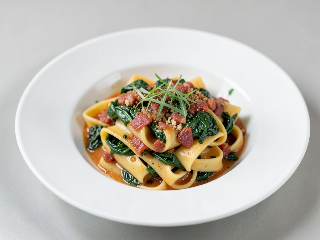 Tagliatelle con Pancetta e Spinaci