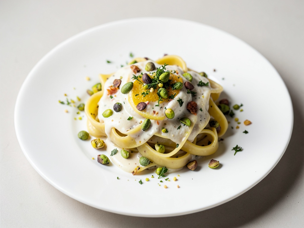 Tagliatelle con pistacchi e salsa alla crema di limone