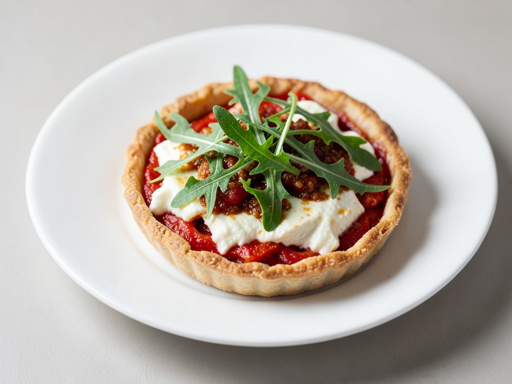 Torta di pomodoro e ricotta con rucola fresca