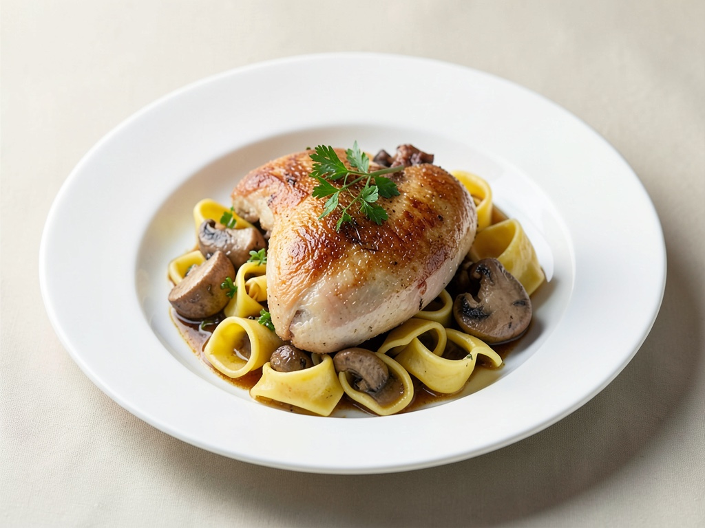 Petto di piccione con tortellini e funghi