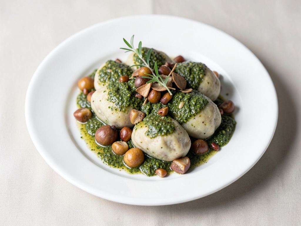 Ravioli fatti in casa con castagne e pesto