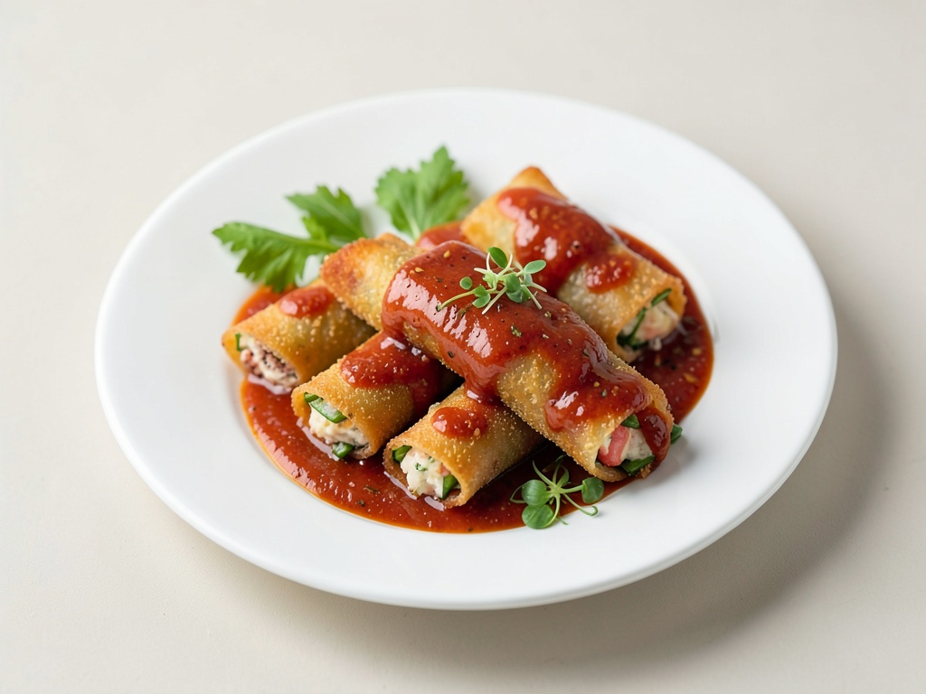 Rollsine di primavera thailandesi croccanti con salsa dolce e piccante