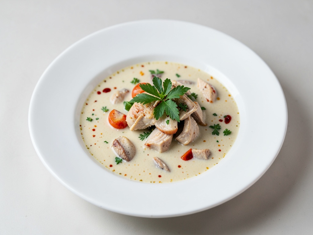 Zuppa cremosa tailandese di pollo e cocco