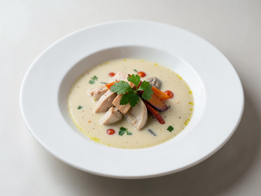 Zuppa cremosa tailandese di pollo e cocco