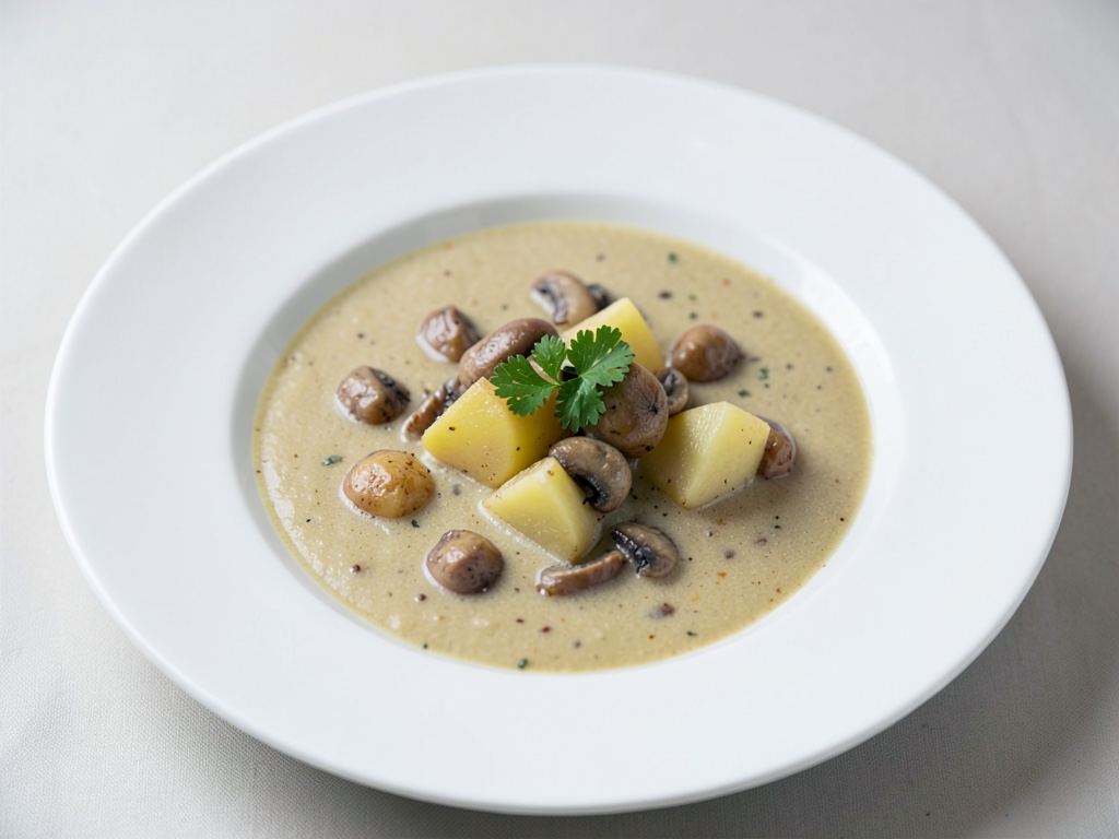 Zuppa cremosa di funghi e cocco con patate