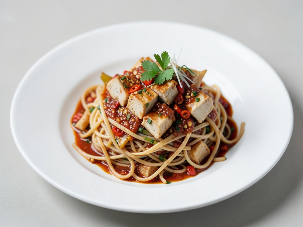 Poêle de nouilles de riz thaïes au tofu et sauce piquante