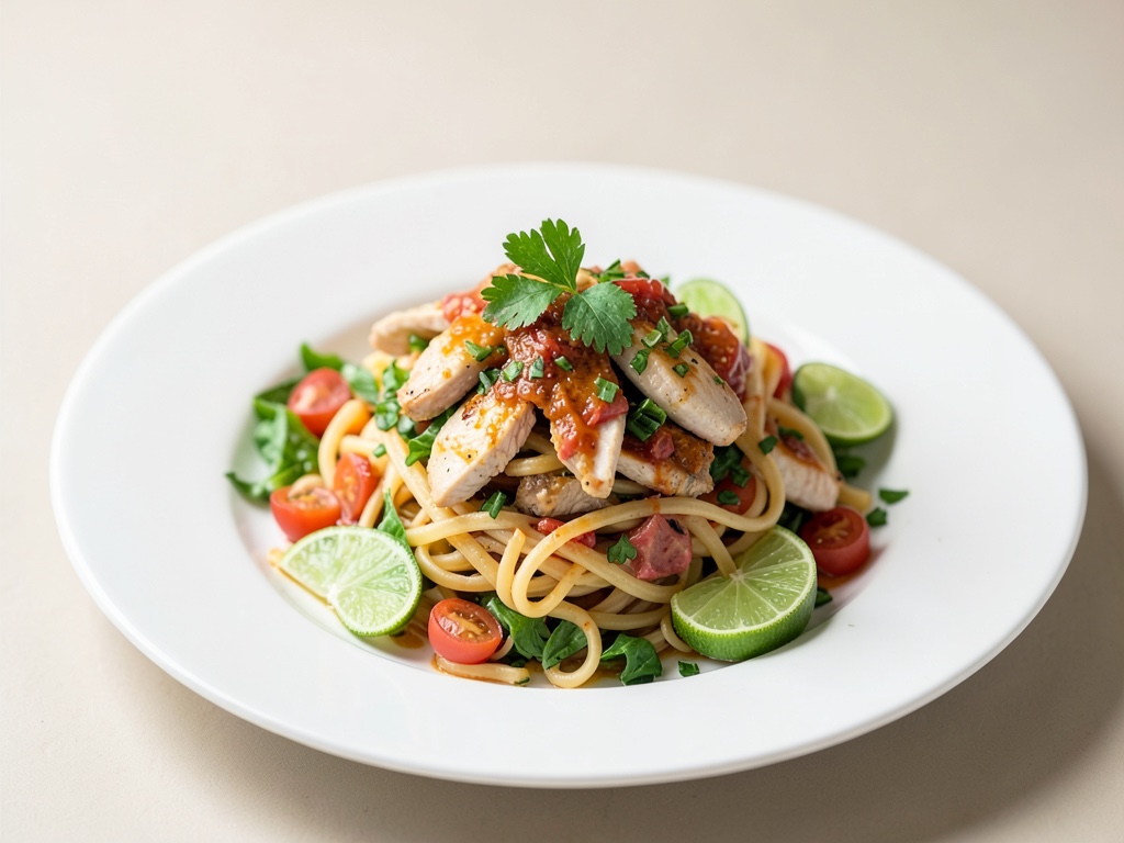 Insalata di noodles di riso e pollo al lime