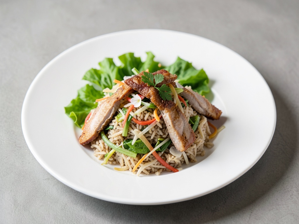 Insalata di riso thai con striscioline di tacchino e insalata mista