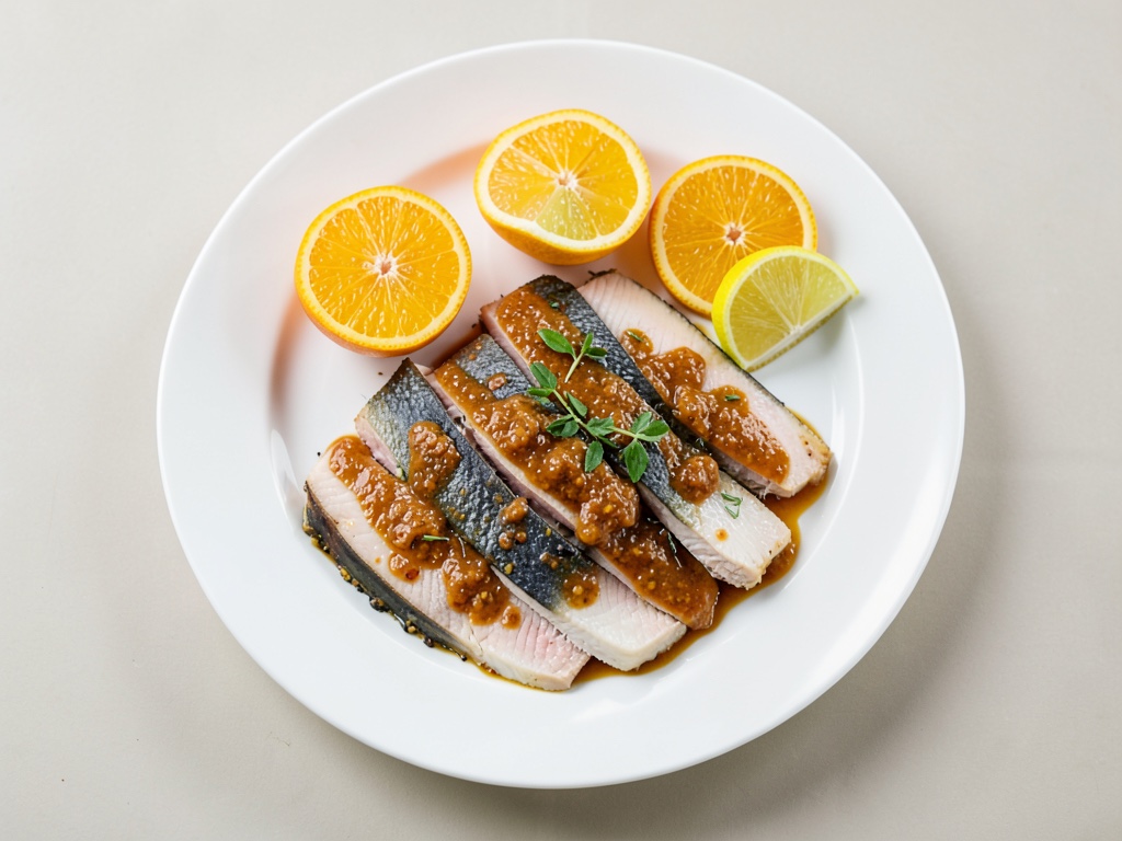 Atún crujiente con salsa de naranja fresca