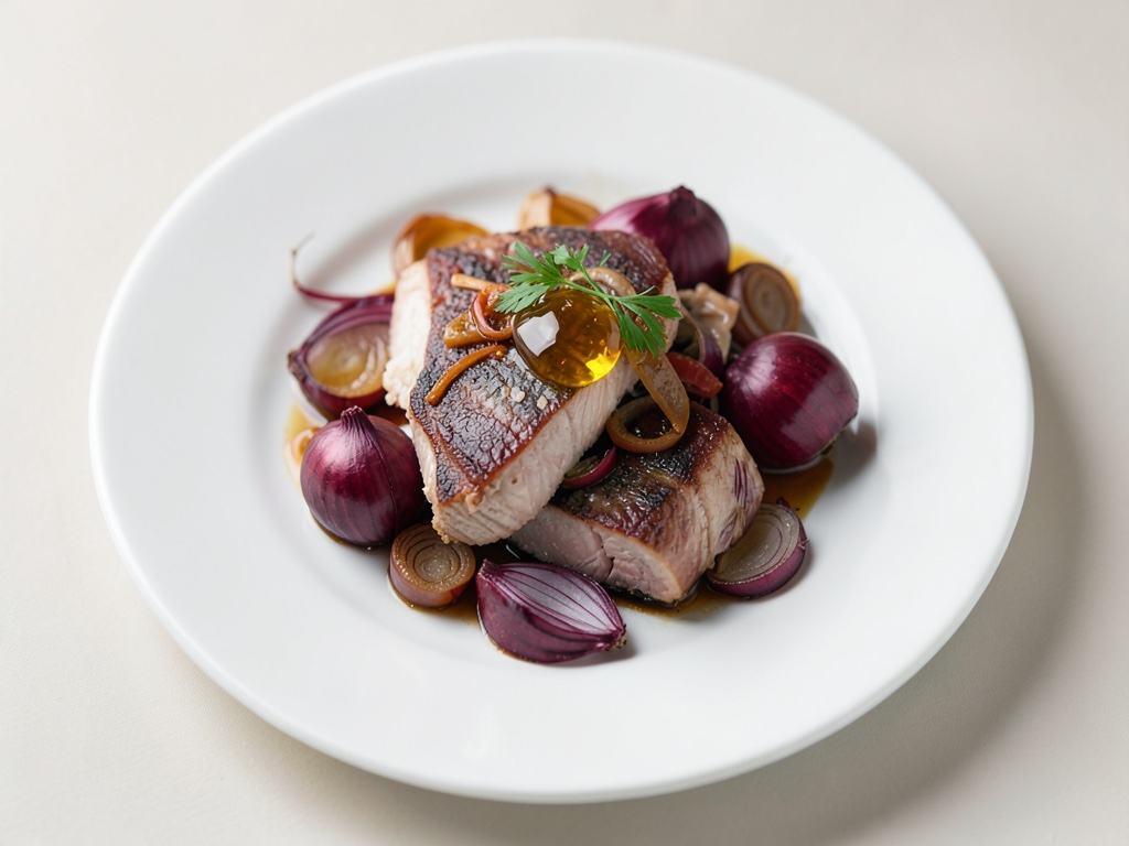 Thon avec oignons au vin rouge