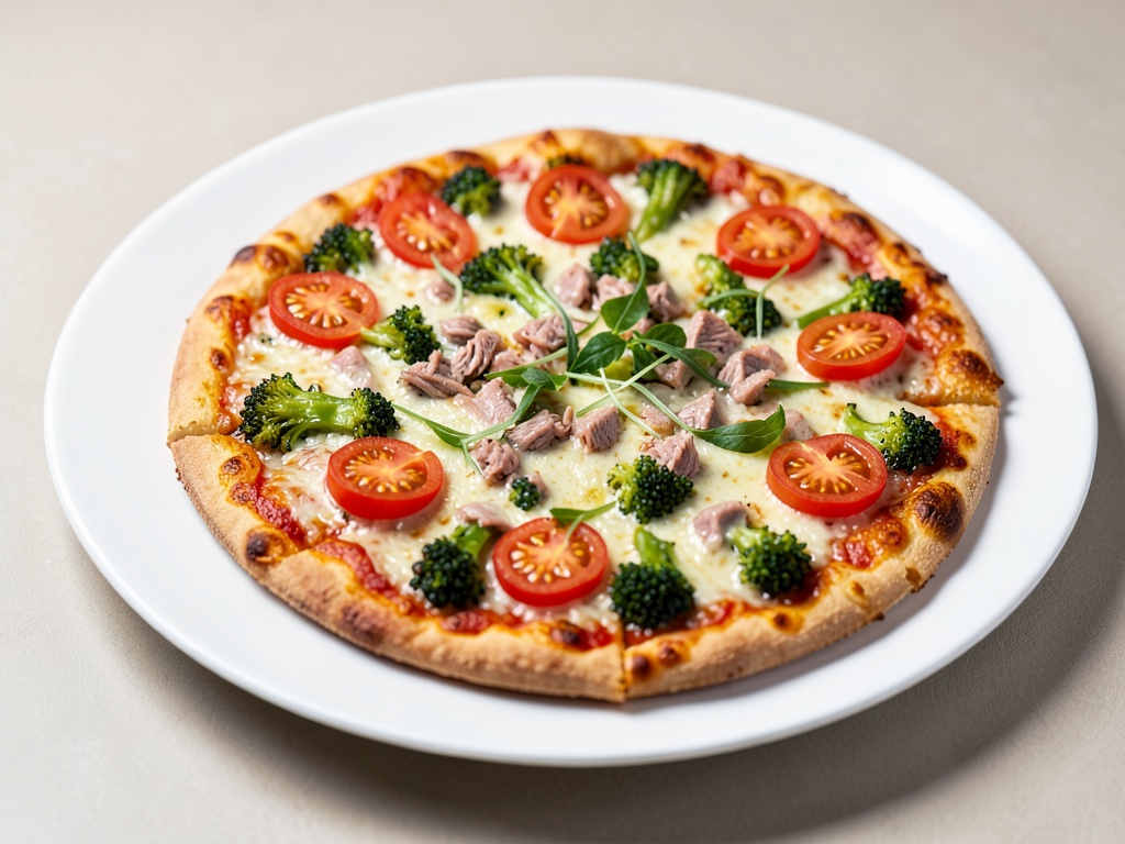 Pizza al tonno e broccoli con pomodori