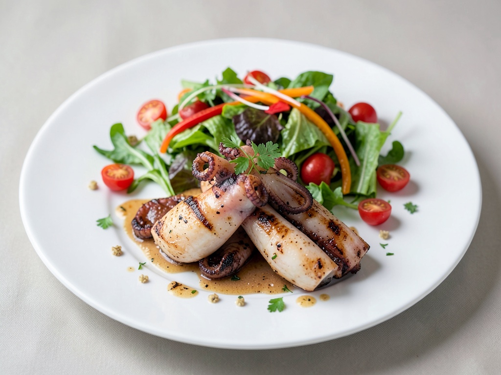 Calamaro alla griglia con insalata di verdure fresche