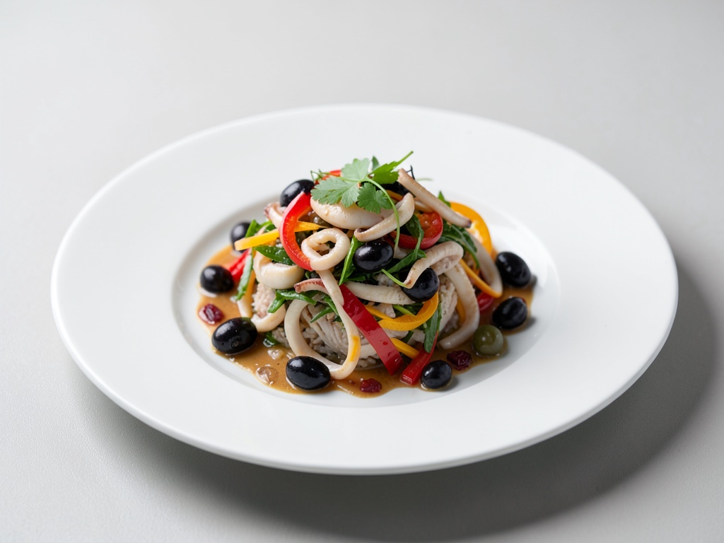Insalata di calamaro portoghese con peperoni e olive
